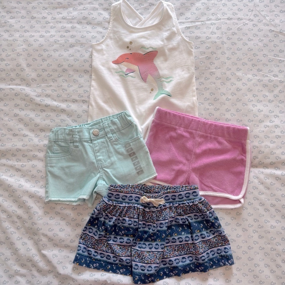 Carters and OshKosh Girls' 2T Bundle Summer Shorts Skirt and Tank Top Set